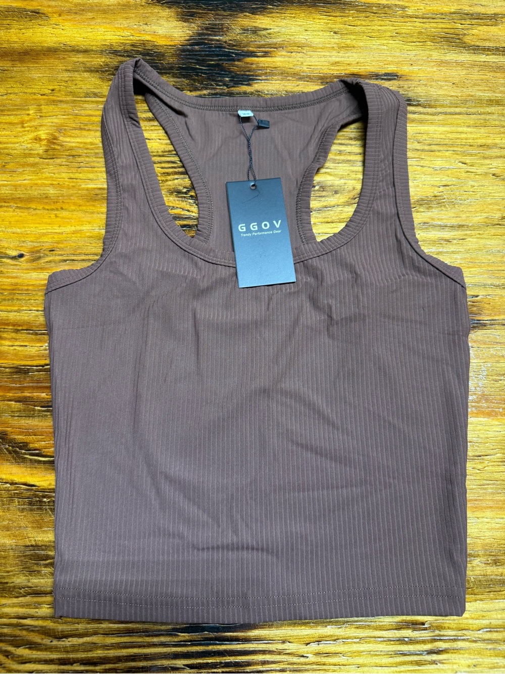 Brown Ribbed Racerback Tank Top